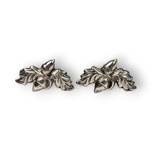 Vintage Acorn Leaf Sterling Earrings 925 Silver Screwback Autumn Fall 7/8" Long